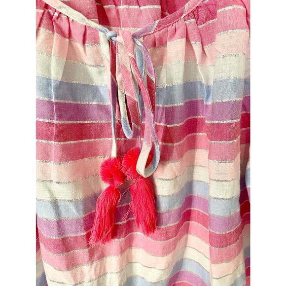 J. Crew Peasant Top in Metallic Pastel Stripe Pink Purple Size Small New - Picture 7 of 14
